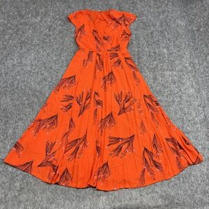 Free People Dress Womens Size 4 Orange Red Floral Maxi Flutter Sleeve Rayon Boho